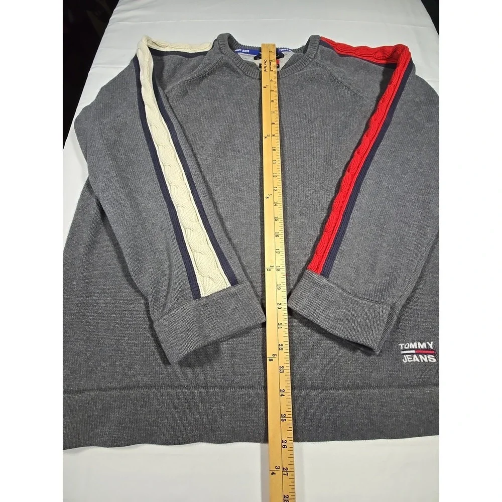 Vintage Y2K Tommy Jeans‎ Stripe Sweater Gray Logo Men's XL